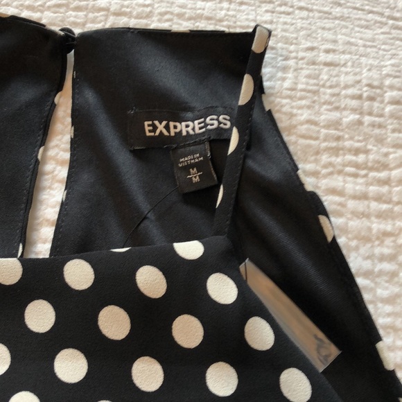 Express Black & White Polka Dot Cocktail Dress with Asymmetrical Ruffled Hemline - Picture 8 of 12